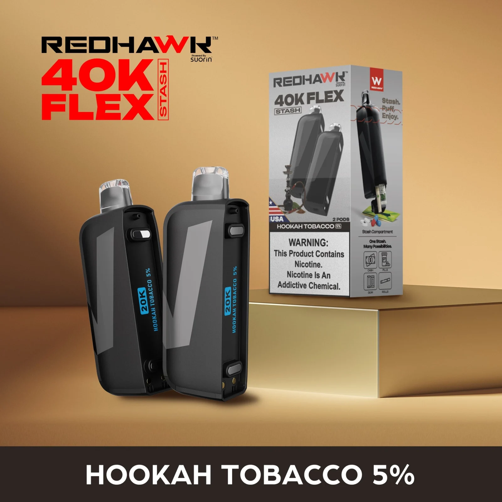 RedHawk 40K FLEX Stash HOOKAH TOBACCO 2 Pack Replacement Pods