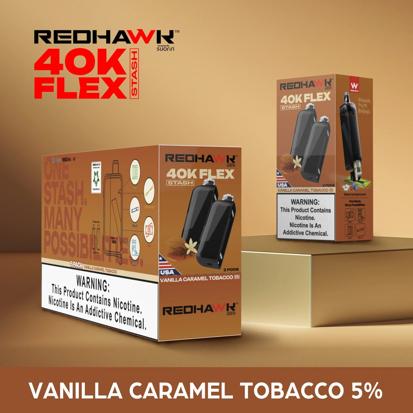 RedHawk 40K FLEX Stash VANILLA CARAMEL TOBACCO 2 Pack Replacement Pods - Image 2