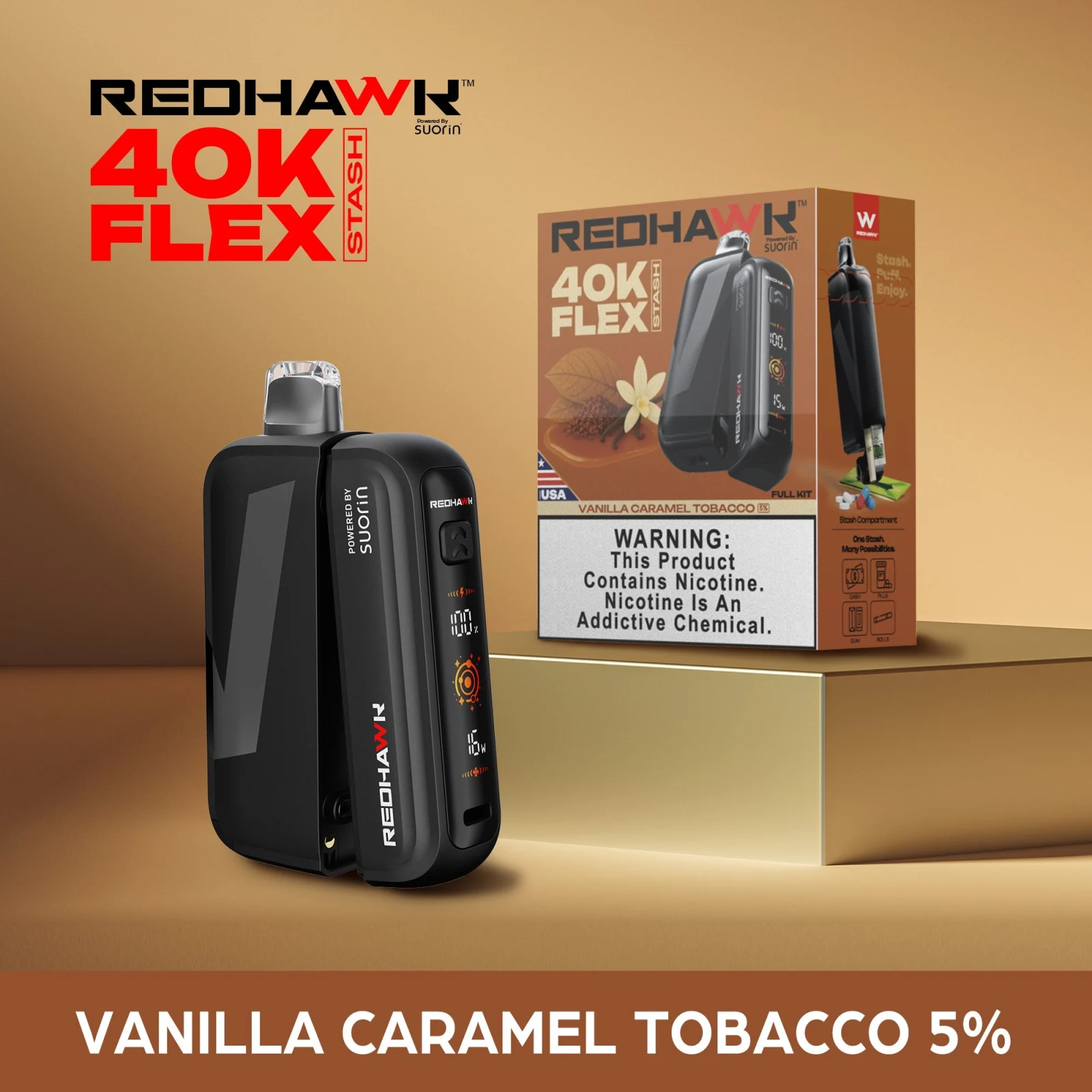 RedHawk 40K Puff FLEX Stash Disposable Vape - Vanilla Caramel Tobacco