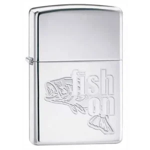 Zippo Lighter - Fish On! High Polish Chrome